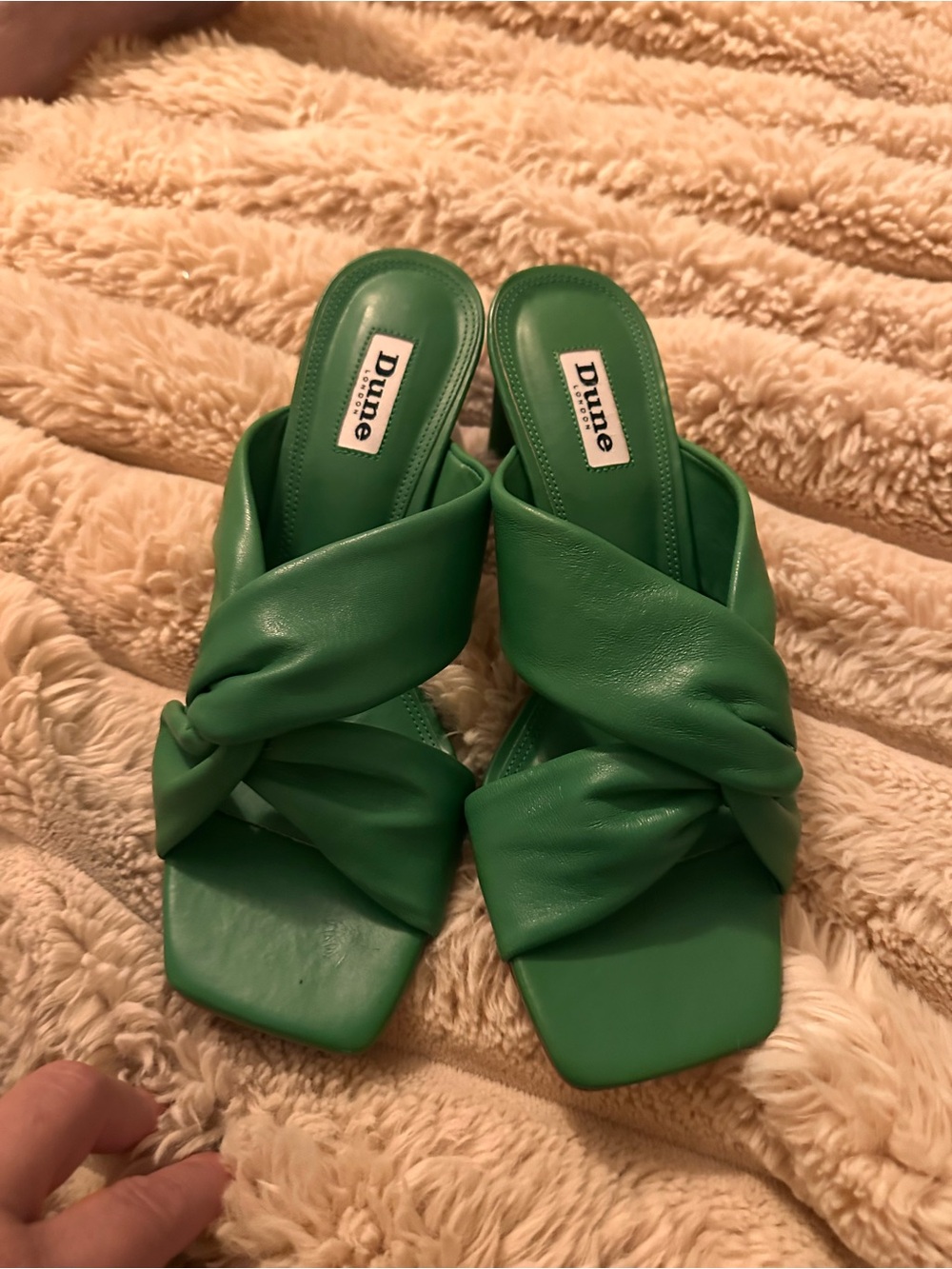 Green Twist Strap Slide Heels